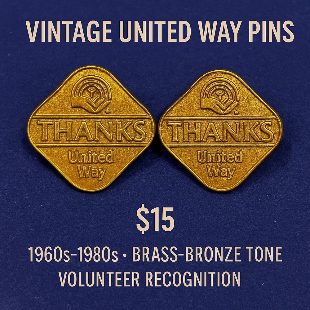 🤝 Vintage United Way “THANKS” Volunteer Pins – Set of 2 – $15